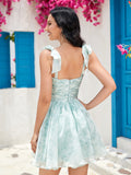 Blue A Line Lace Up Homecoming Dress