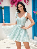 Blue A Line Lace Up Homecoming Dress