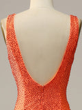 Orange Mermaid V-Neck Backless Beaded Long Prom Dress
