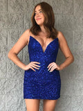 Royal Blue V Neck Short Homecoming Dress