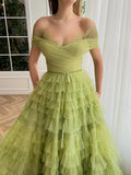 Strapless A Line Green Long Prom Dress