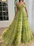Strapless A Line Green Long Prom Dress