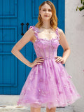 Purple A Line Corset Short Homecoming Dress