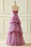 Purple Tulle Spaghetti Straps Corset Prom Dress