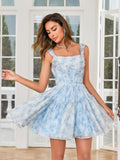 Blue A Line Lace Up Homecoming Dress