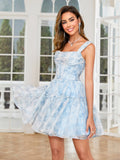 Blue A Line Lace Up Homecoming Dress