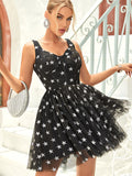 A Line Tulle Stars Black Short Homecoming Dress