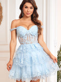 Dark Blue A-Line Sweetheart Neckline Tiered Short Homecoming Dress