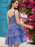 Dark Blue A-Line Sweetheart Neckline Tiered Short Homecoming Dress