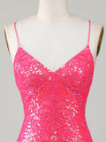 Pink Sequins Spaghetti Straps Short Homecoming Dress