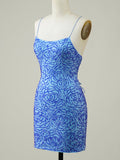 Blue Sequins Backless Homecoming Short Dress