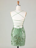Bodycon Lace Up Sequined Green Short Homecoming Dress