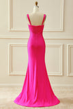 Sparkly Mermaid Hot Pink Prom Dress with Hollow-out