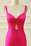 Sparkly Mermaid Hot Pink Prom Dress with Hollow-out