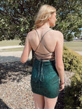 Sparkly Dark Green Lace Up Homecoming Short Dress