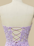 Lilac Floral Lace Long Prom Dress