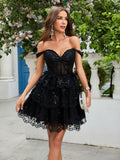 Dark Blue A-Line Sweetheart Neckline Tiered Short Homecoming Dress