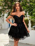 Dark Blue A-Line Sweetheart Neckline Tiered Short Homecoming Dress