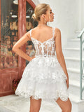 Dark Blue A-Line Sweetheart Neckline Tiered Short Homecoming Dress