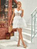 Dark Blue A-Line Sweetheart Neckline Tiered Short Homecoming Dress