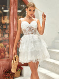 Dark Blue A-Line Sweetheart Neckline Tiered Short Homecoming Dress