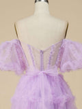 Purple A Line Strapless Tulle Long Prom Dress