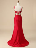 Sparkly Mermaid Red Long Prom Dress with Slit
