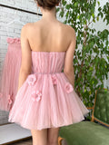 Tulle Pink Corset Strapless Short Homecoming Dress