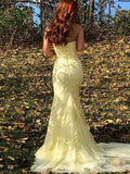 Pink Strapless Floral Long Prom Dress with Split