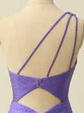 One-Shoulder Sparkly Purple Tight Homecoming Short Dress