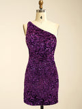 Sequins One-Shoulder Black Beading Homecoming Short Dress