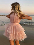 A-Line Pink Short Party Homecoming Dress