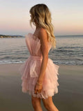 A-Line Pink Short Party Homecoming Dress