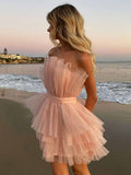 A-Line Pink Short Party Homecoming Dress