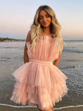 A-Line Pink Short Party Homecoming Dress