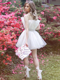 A-Line Cute White Tulle Short Party Homecoming Dress