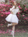 A-Line Cute White Tulle Short Party Homecoming Dress