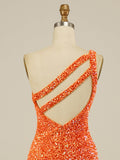 Sequins One-Shoulder Orange Tight Homecoming Short Dress