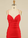 Satin V Neck Spaghetti Straps Blue Short Homecoming Dress