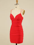 Satin V Neck Spaghetti Straps Blue Short Homecoming Dress