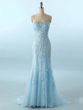 Mermaid Light Blue Prom Dress Long Evening Dress