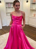 Orange Satin A Line Tight Long Prom Dress With Slit