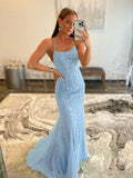 Mermaid Light Blue Prom Dress Long Evening Dress
