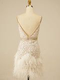 Sequins V-neck Black Homecoming Party Short Dress with Tassels