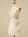 Sequins V-neck Black Homecoming Party Short Dress with Tassels