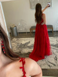A Line Navy Straps Lace Long Prom Dress