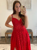 A Line Navy Straps Lace Long Prom Dress