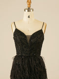 Sparkly Black Homecoming Short Dress with Feathers