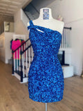 Sequins One Shoulder Royal Blue Short Homecoming Party Dress