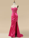 Pink Strapless Sweetheart Neck Long Prom Dress with Slit